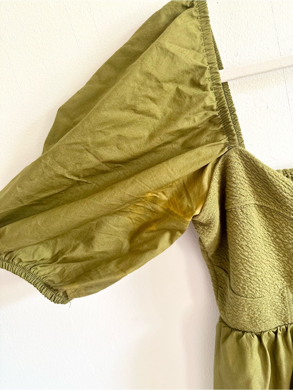 Anthropologie Maeve Olive Green Puff Sleeve Babydoll Mini Dress XS - Picture 5 of 6